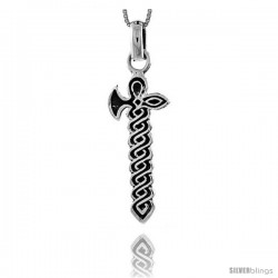 Sterling Silver Braided Sword Axe Pendant, 3/4 in tall