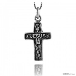 Sterling Silver JESUS es mi Senor Cross Pendant, 1 1/4 in tall