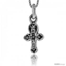 Sterling Silver Mi Bautizo (My Baptism) Cross Pendant, 7/8 in tall