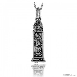 Sterling Silver Egyptian Hieroglyphics Cartouche AMOR Pendant, 1 1/4 in tall