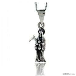 Sterling Silver Small Grim Reaper / Skull w/ Scythe Pendant, 1 1/4 in tall