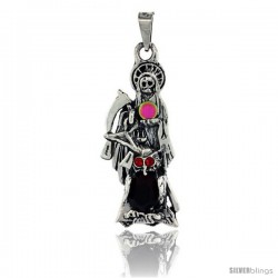 Sterling Silver Santa Muerte Pendant, 43mm tall