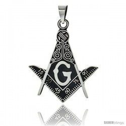 Sterling Silver Square & Compass Masonic Symbol Pendant, 49mm long