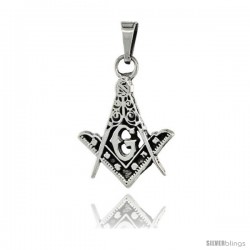 Sterling Silver Square & Compass Masonic Symbol Pendant, 21mm long