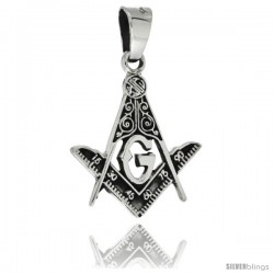 Sterling Silver Square & Compass Masonic Symbol Pendant, 28mm long