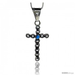 Sterling Silver Floral Cross Pendant w/ Turquoise Bead, 1 1/2 in tall