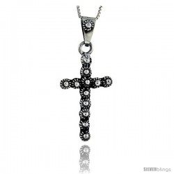 Sterling Silver Floral Cross Pendant, 1 3/8 in tall