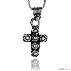 Sterling Silver Floral Cross Pendant, 3/4 in tall