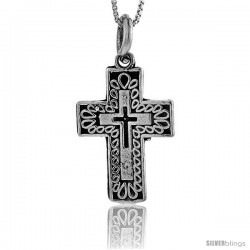 Sterling Silver Triple Cross Pendant, 1 1/4 in tall