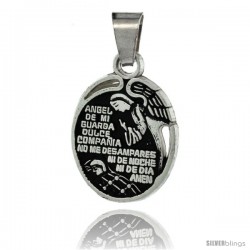 Sterling Silver Prayer to The Guardian Angel Pendant, 7/8 in tall -Style Px513