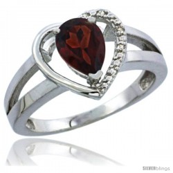 14k White Gold Ladies Natural Garnet Ring Heart-shape 5 mm Stone Diamond Accent