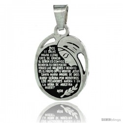 Sterling Silver Hail Mary Prayer Pendant, 1 in tall