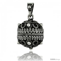 Sterling Silver Bali Style Beaded Ball Pendant, 3/4 in (20.5 mm)