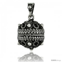 Sterling Silver Bali Style Beaded Ball Pendant, 3/4 in (20.5 mm)