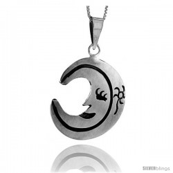 Sterling Silver Sun and Moon Pendant, 1 1/4 in tall