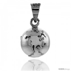 Sterling Silver Globe Harmony Ball Pendant, 3/4 in with snake chain.