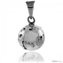 Sterling Silver Globe Harmony Ball Pendant, 7/8 in with snake chain.