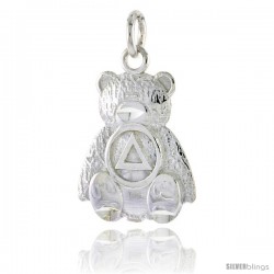 Sterling Silver Sobriety Symbol on Teddy Bear Recovery Pendant, 13/16 in. (21 mm) tall