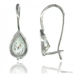 Sterling Silver 7x4mm Pear Shape CZ Teardrop Hook Earrings 3/4 in. (19 mm) tall