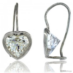 Sterling Silver 9mm Heart CZ Hook Earrings 13/16 in. (21 mm) tall