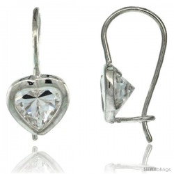 Sterling Silver 7mm Heart CZ Hook Earrings 3/4 in. (19 mm) tall