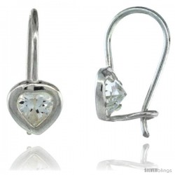 Sterling Silver 5mm Heart CZ Hook Earrings 11/16 in. (17 mm) tall