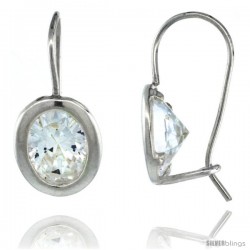 Sterling Silver 9x7mm Oval CZ Hook Earrings 13/16 in. (20 mm) tall