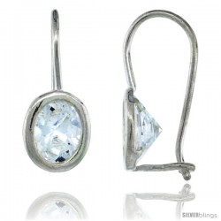 Sterling Silver 8x6mm Oval CZ Hook Earrings 13/16 in. (20 mm) tall