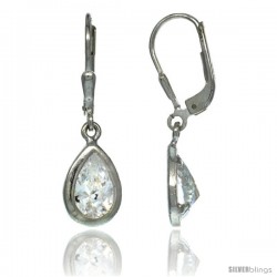 Sterling Silver 9x6mm Pear Shape CZ Teardrop Lever Back Earrings 1 1/8 in. (29 mm) tall