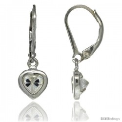 Sterling Silver 5mm Heart CZ Lever Back Earrings 15/16 in. (23.5 mm) tall