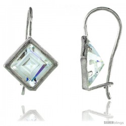 Sterling Silver 9mm Square CZ Hook Earrings 7/8 in. (23 mm) tall