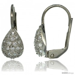 Sterling Silver Pear Shape CZ Teardrop Lever Back Earrings 5/8 in. (16 mm) tall