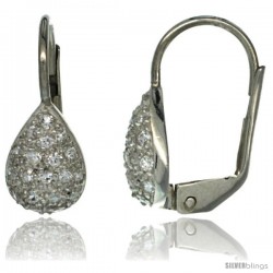 Sterling Silver Pear Shape CZ Teardrop Lever Back Earrings 5/8 in. (16 mm) tall