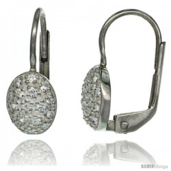 Sterling Silver Oval Shape CZ Lever Back Earrings 11/16 in. (18 mm) tall