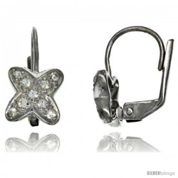 Sterling Silver Clover Flower CZ Lever Back Earrings 5/8 in. (16 mm) tall