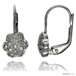 Sterling Silver Flower CZ Lever Back Earrings 5/8 in. (16 mm) tall