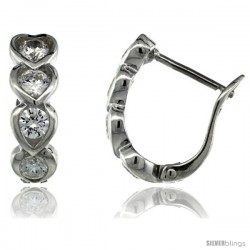 Sterling Silver Multi Heart CZ Huggie Earrings 5/8 in. (16 mm) tall