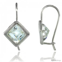 Sterling Silver 7mm Square CZ Hook Earrings 13/16 in. (21 mm) tall