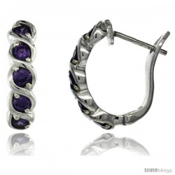 Sterling Silver Braided Design Amethyst CZ Huggie Earrings 11/16 in. (17 mm) tall