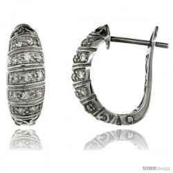 Sterling Silver Striped CZ Huggie Earrings 11/16 in. (17 mm) tall