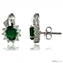 Sterling Silver Emerald CZ Cluster Earrings 9/16 in. (14 mm) tall