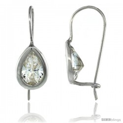 Sterling Silver 9x6mm Pear Shape CZ Teardrop Hook Earrings 7/8 in. (22.5 mm) tall