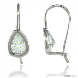 Sterling Silver 8x5mm Pear Shape CZ Teardrop Hook Earrings 3/4 in. (19 mm) tall