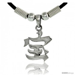 Sterling Silver Chinese Character Pendant for "WEALTH", 13/16" (21 mm) tall, w/ 18" Rubber Cord Necklace