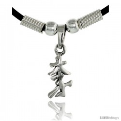 Sterling Silver Chinese Character Pendant for "LEE", 11/16" (18 mm) tall, w/ 18" Rubber Cord Necklace
