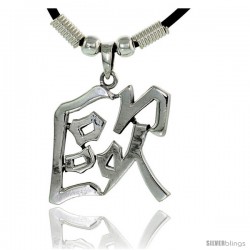 Sterling Silver Chinese Character Pendant for "AUR", 1 1/4" (32 mm) tall, w/ 18" Rubber Cord Necklace