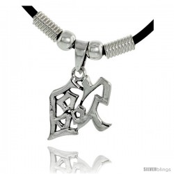 Sterling Silver Chinese Character Pendant for "AUR", 3/4" (19 mm) tall, w/ 18" Rubber Cord Necklace