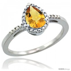 14k White Gold Diamond Citrine Ring 0.59 ct Tear Drop 7x5 Stone 3/8 in wide