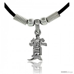 Sterling Silver Chinese Character Pendant for "HONESTY", 3/4" (19 mm) tall, w/ 18" Rubber Cord Necklace