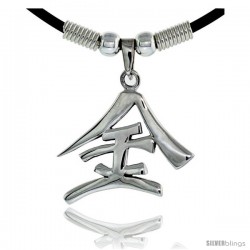 Sterling Silver Chinese Character Pendant for "GOLD", 1 1/8" (29 mm) tall, w/ 18" Rubber Cord Necklace